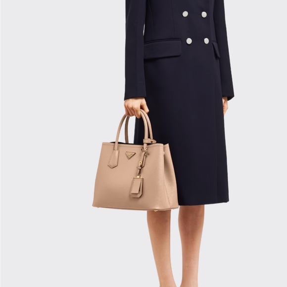 Authentic PRADA Saffiano Cuir Medium Double Bag in Cammeo. - Picture 10 of 12